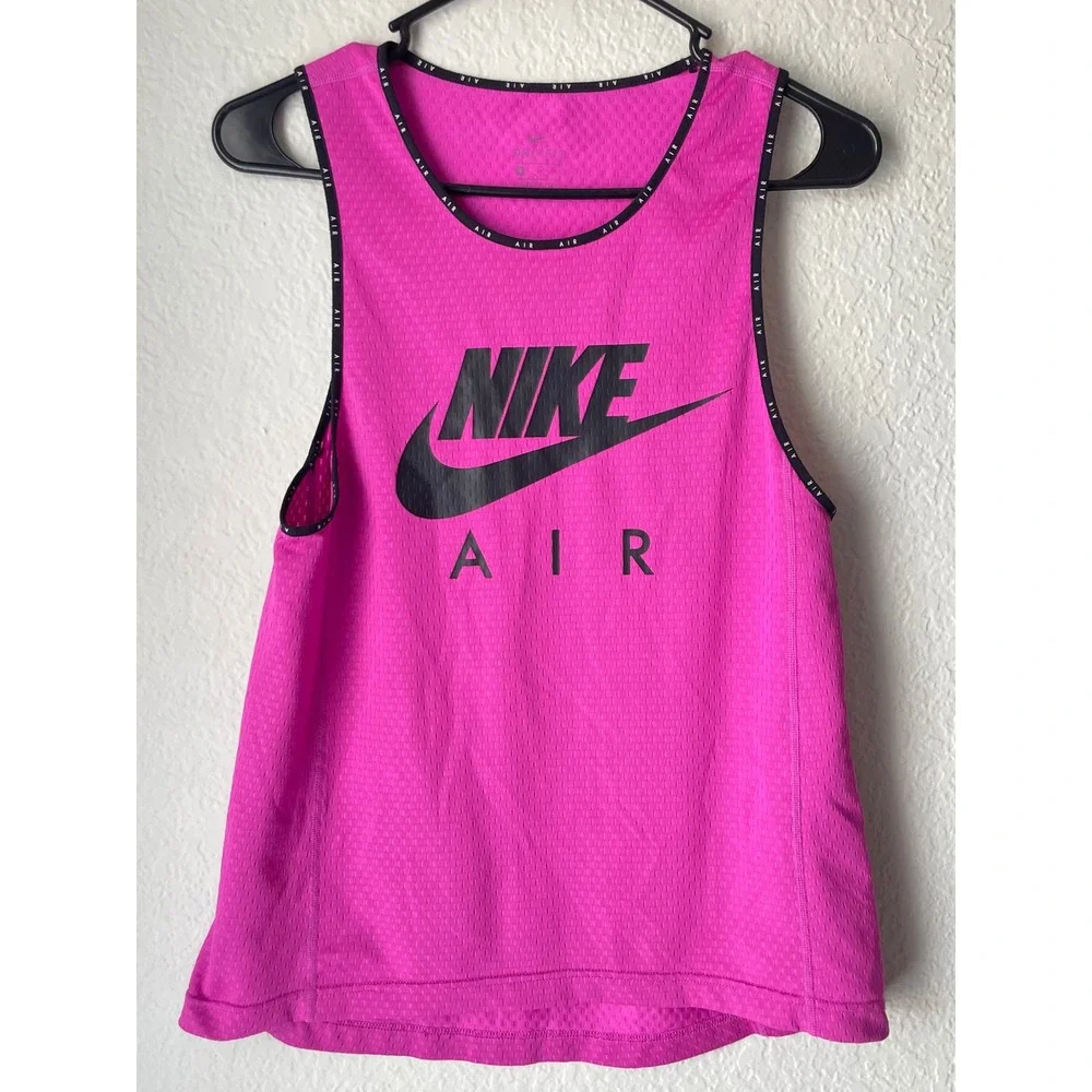 Nike Air Dri-FIT Miler Womens Pink Mesh Running Tank Top Swoosh Logo Sz S